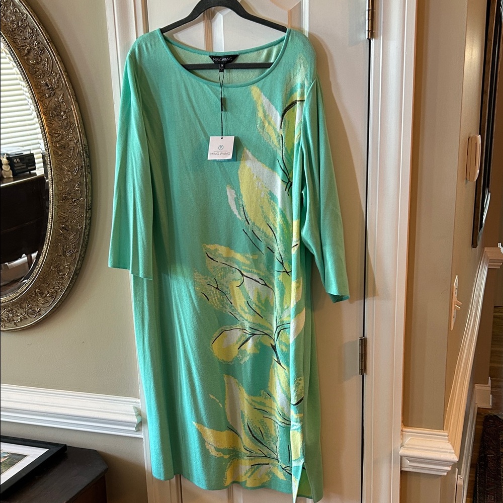 Ming Wang Mint Green Knit Dress with Subtle Texture